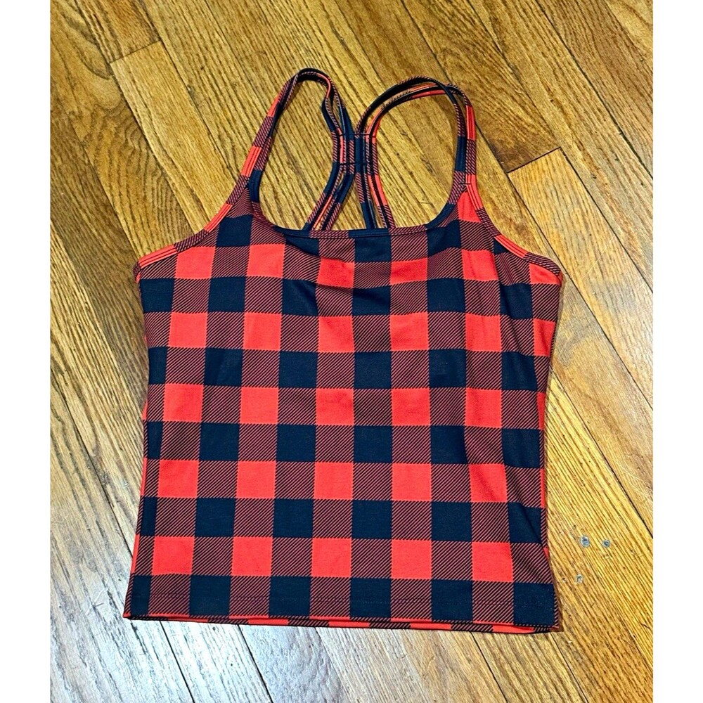 FP Women Racerback Sports Tank Top Bra Wireless Pullover Check Red/Black Size M